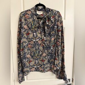 Zadig & Voltaire Skull & Floral Print Top - w vneck & Pussybow